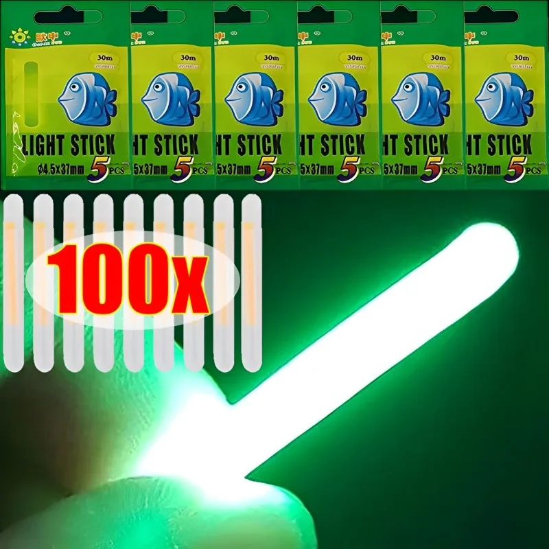 100/50pcs Fishing Glow Stick4.5*37mm/ 3.0*25mm Night Fishing Glow Chemical Light Sticks Wand Green for Floating Accessories