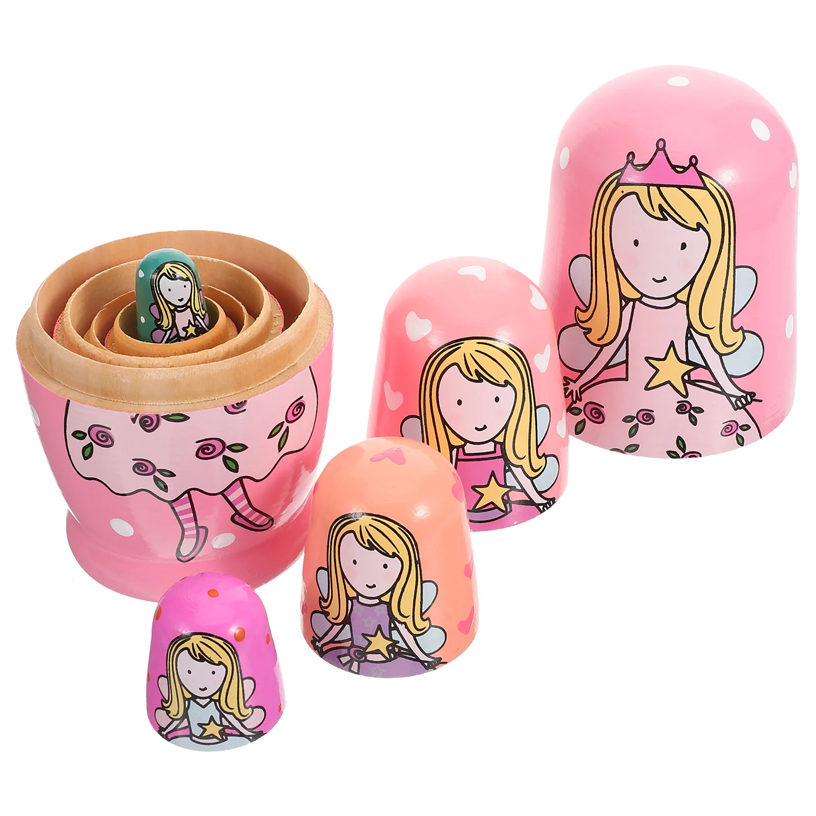 5 Pcs Girl Travel Stacking Matryoshka Toy Wooden Russian Nested Dolls Ornaments