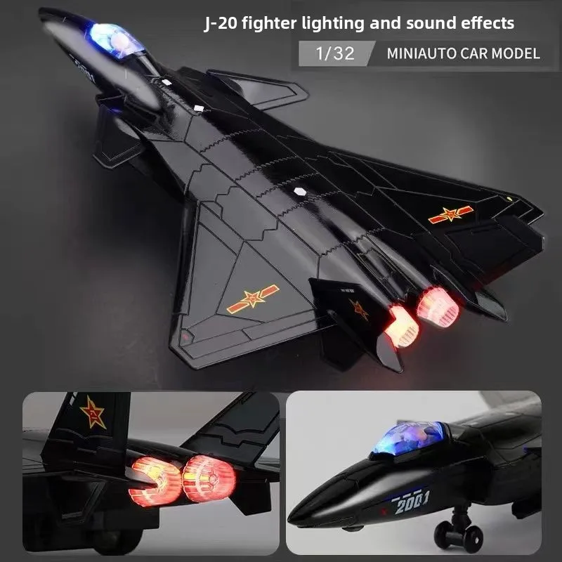 

Military J20 Fighter Jet Model Alloy Metal Toy Bomber Simulation Sound And Light Display for Boys Static Aircrt Model