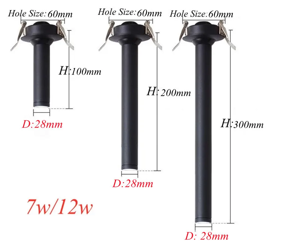 Černá / bílá dlouhé trubice strop zapuštěné LED bod lampa úhel rotujícího 12w strop lehký pro kuchyň ložnice TV pozadí obraz