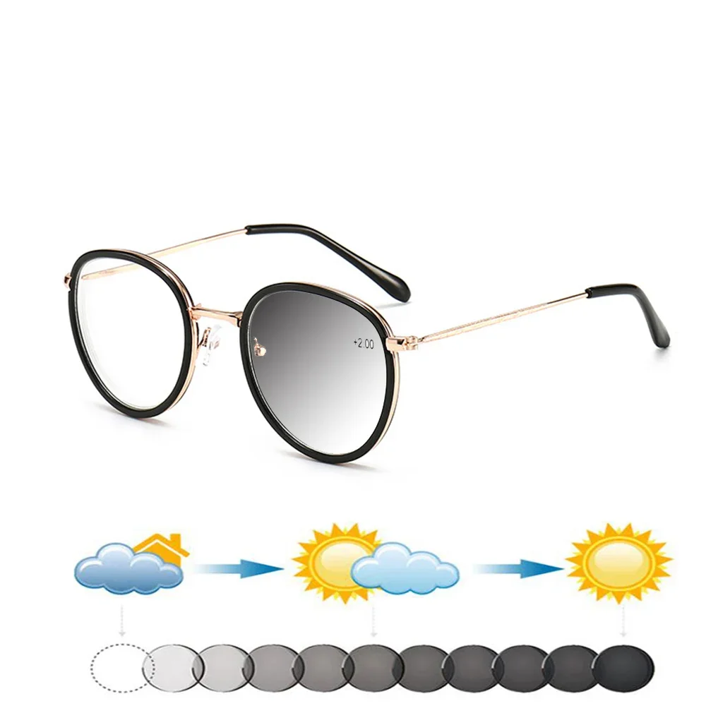 

Delicate Hinges Round Frame Ultra-light Oversized Comfortable Photochromic Reading Glasses +0.75 To +4