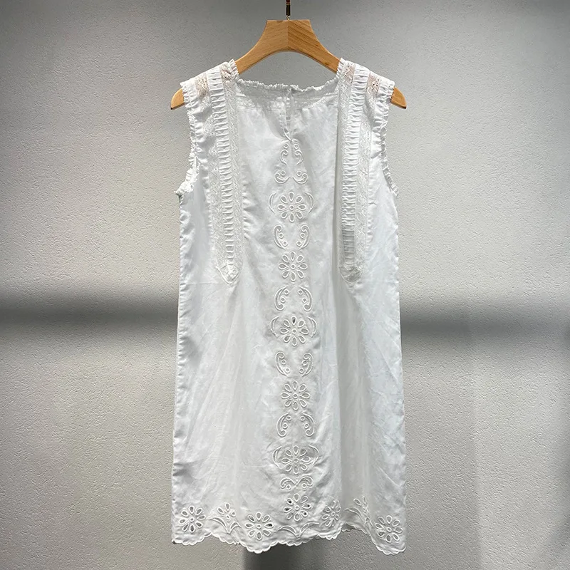 [zoci] Autumn Niche Summer Embroidered Hollow Lace Splicing Sleeveless Mini Dress Women New