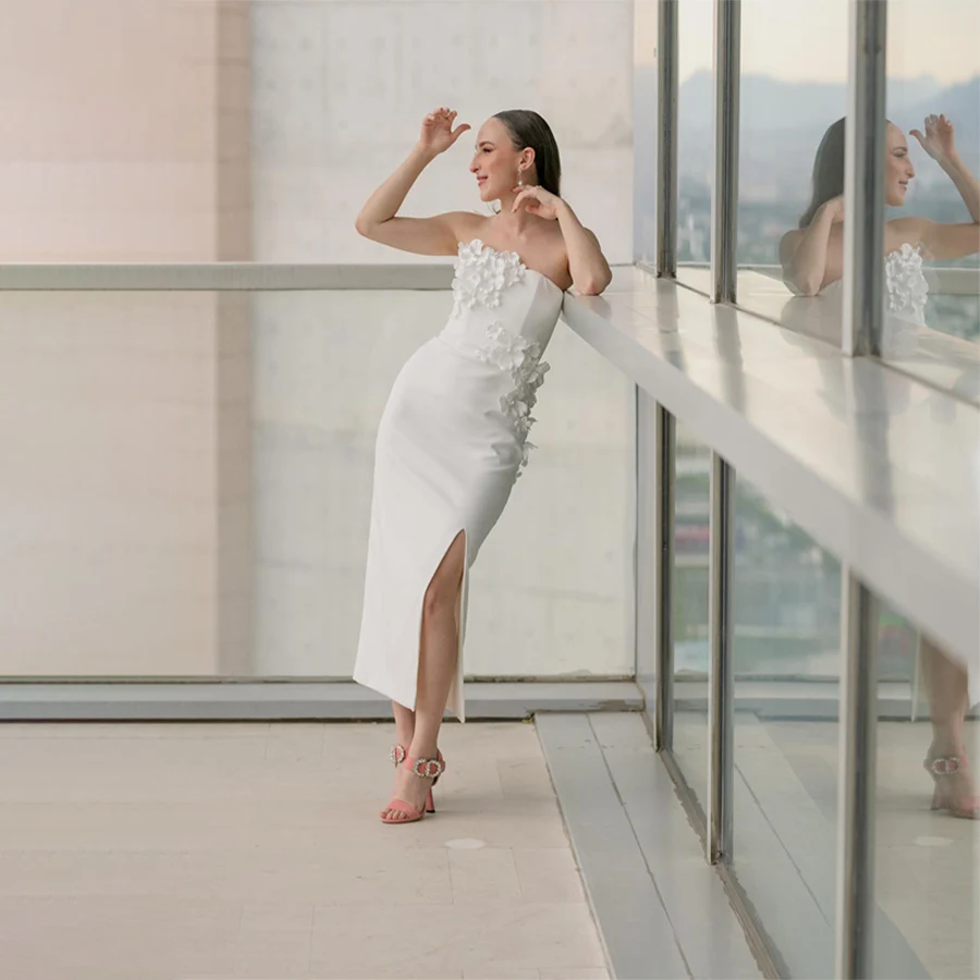 

Customized Off-Shoulder Sleeveless Party Dress With 3D Flowers Backless And Zipper Ankle Length Prom Dresses