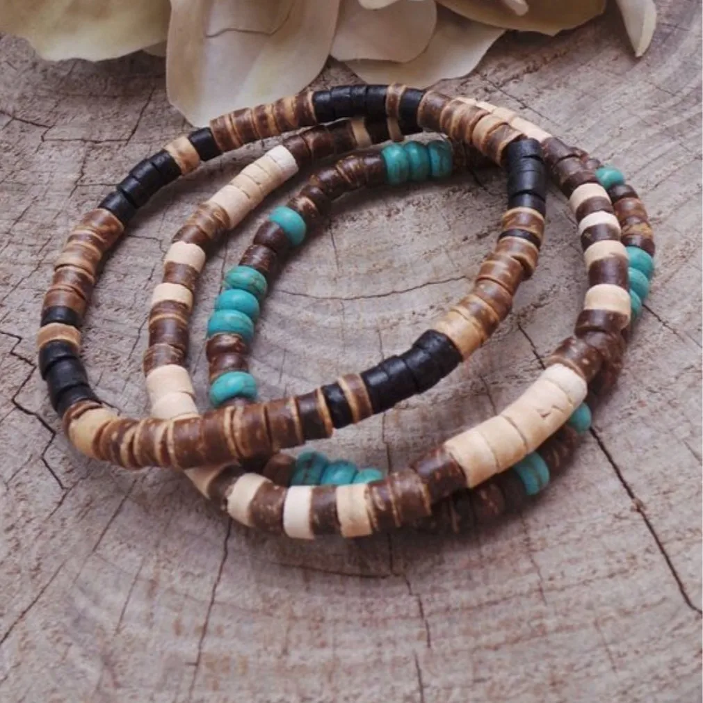 Einfaches Retro-Holzperlen-Armband für Männer, Böhmisches Blaues Kokosnuss-Armband, Schmuck, Modisches Party-Accessoire, Geschenk – Detail 3