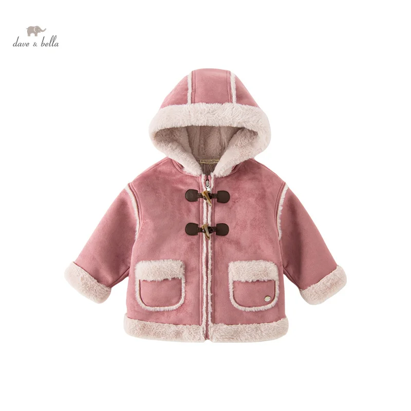 Dave Bella Children Girl's Hooded Coat 2023 Winter New Fashion Casual Tops Outerwear Outdoor Party Noble Classy Charm DB4235000