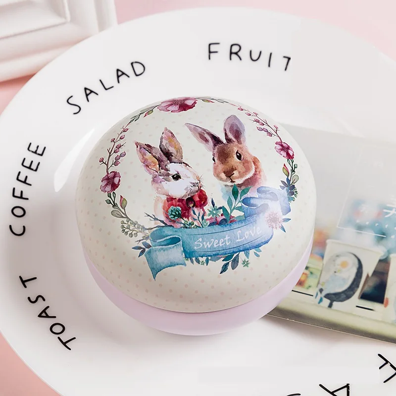 1PCS Cartoon Rabbit Dessert Tin Storage Box Small Round Seal Tea Cans Girls Bedroom Jewelry Case Metal Candy Packaging Gift Box