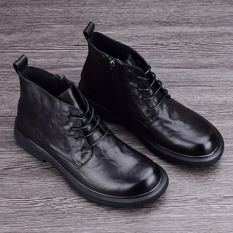 Boots for Man Ankle Boots Fashion Casual High Top Leather Shoes Men's Leather Boots Men's Shoes High Top Shoes - view 4