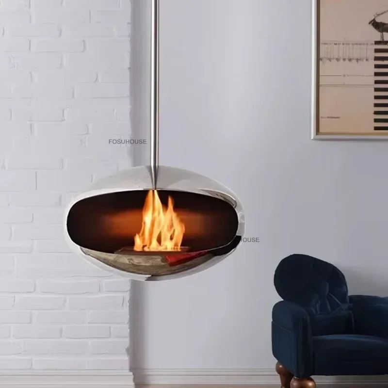 Chimeneas colgantes creativas para sala de estar, porche, chimenea de fuego Real, estufa de calefacción de arte del hierro de diseño, decoración nórdica para el hogar