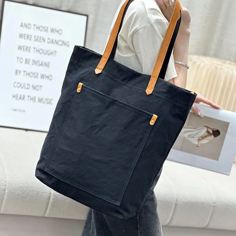 Canvas bag - Large capacity women's crossbody bag - Solid color commuting bag - College student convenient bag - Shopping bag