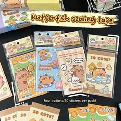 20Sheets Cute Cartoon Capybara Mini Hand Account Stickers Portable Pocket Stickers DIY Decoration Stickers School Supplies Gifts