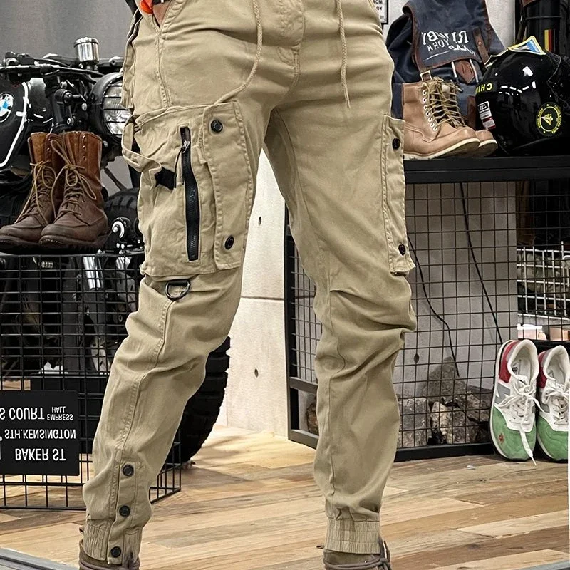 Trousers Man Biker Outdoor Cargo Pants For Men Motorcycle Hiking Slim Grey Regular Fit Cotton Casual Big Size With Trend Unique