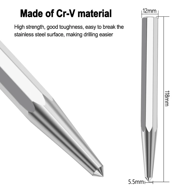 Positioning Punch Metal Drilling Mark Cone Punch High Hardness Octagonal Fitter Chisel Locator Cone Proofing Center Punch