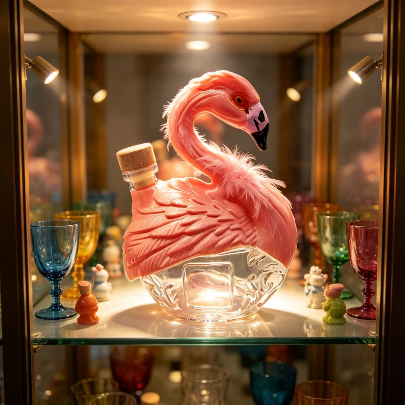 Flamingo Shaped Glass Wine Decanter Hand Painted Spirit Bottle Artistic Home Decor Gift for Flamingo Lovers