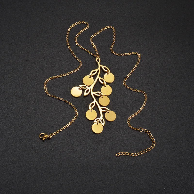 Treebud Custom Tree Branch Engraved Pendant Necklace for Women Multi Round Disc Charms Tassel Chain Stainless Steel Jewelry Gift