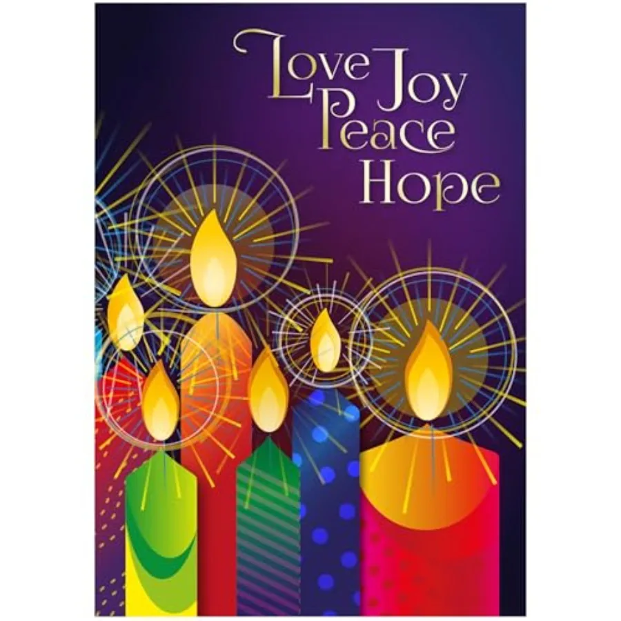

Religious Christmas cards - Love, Joy, Peace, pack of 20, 5x7in, printed in England, with Bible verse. Christian Christmas card