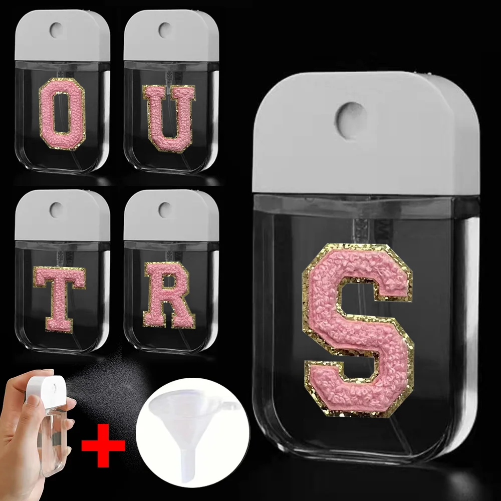 

Card Perfume Bottle Refillable Liquid Distribution Bottle Portable Alcohol Disinfectant With Funnel A-Z 26 Letter Pink Pattern