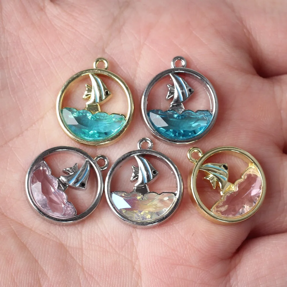 6pcs Round Inlay Ocean Whale Fish Pendant Earring Ornament Necklace Bracelet Jewelry DIY Accessories Supplies Craft Fashion