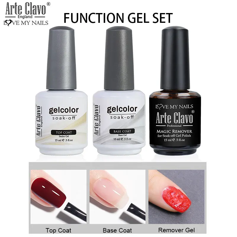 Arte Clavo Top Base Coat Gel Nail Polish Set For Nail Semi Permanent Tempered Glass Primer Matt Top Nail Gel Polish For Nail Art