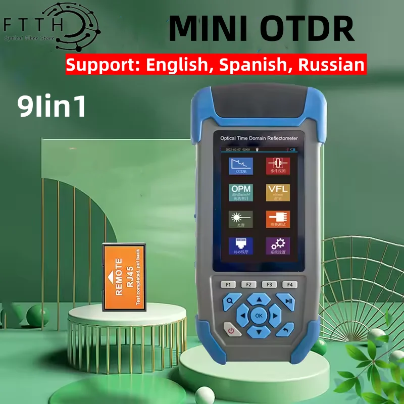 

MINI OTDR Fiber Optic Reflectometer with 9 Functions VFL OLS OPM Event Map 1310/1550nm 22/24dB for 60km Cable Ethernet Tester