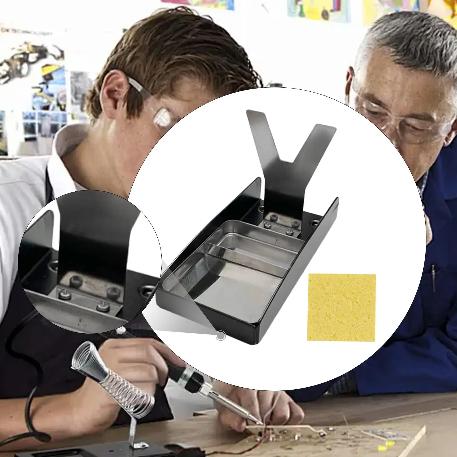 محطة دعم حامل حديد اللحام الكهربائي، قاعدة ثابتة مدمجة مع دعامة إسفنجية لصيانة مكتب الورشة DIY