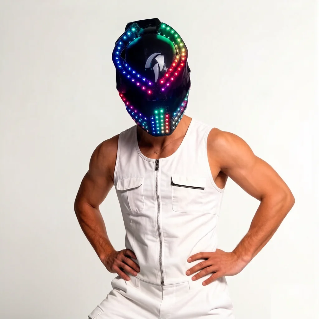 LED Helmet Illuminating Head Wearable Mask Lighting Up Costume Props For Stage Performance Celebration Halloween Decoration