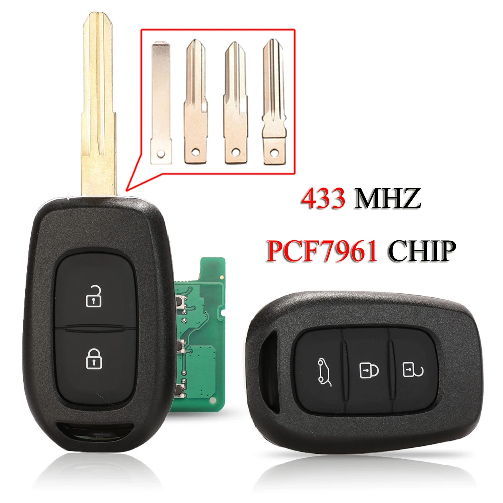 jingyuqin 10PCS/Lot Remote Smart Car Key For Renault Sandero Dacia Logan 2/3 Buttons 433MHZ 4A Chip VA2/HU136/VAC102/NSN14 Blade