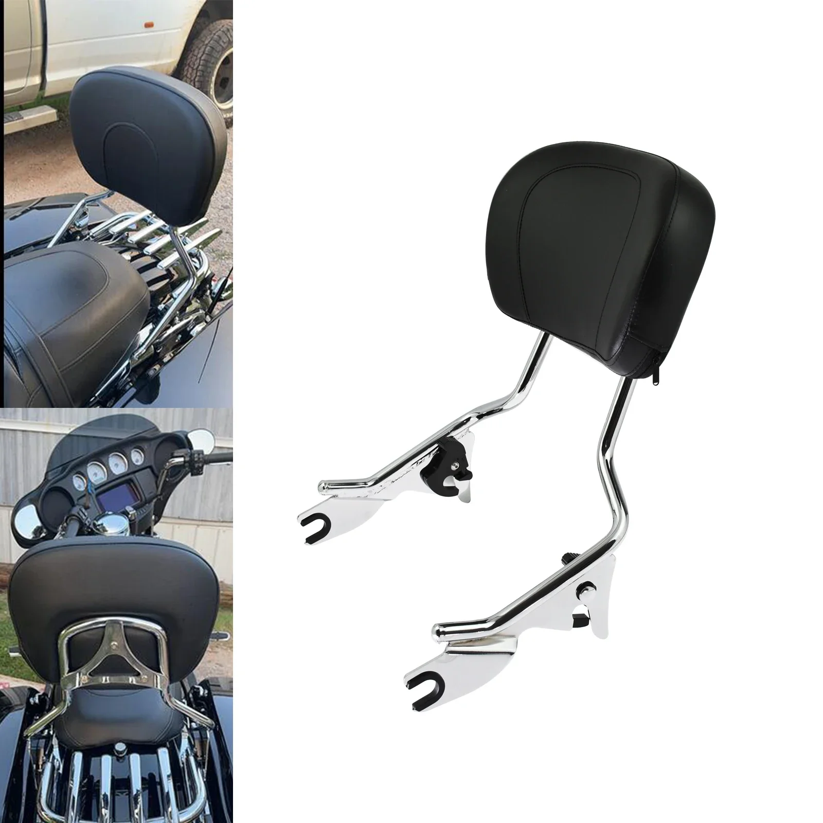 Motorcycle Detachable Sissy Bar Passenger Rear Backrest Pad Black/Chrome For Harley Touring Street Electra Glide Road King 09-22