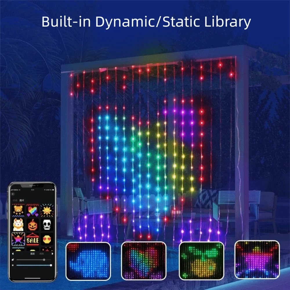 APP Controlled Fairy String Lights DIY Pattern Music Sync RGB Pixel Lights USB Powered RGB Color Changing LED Curtain Lights