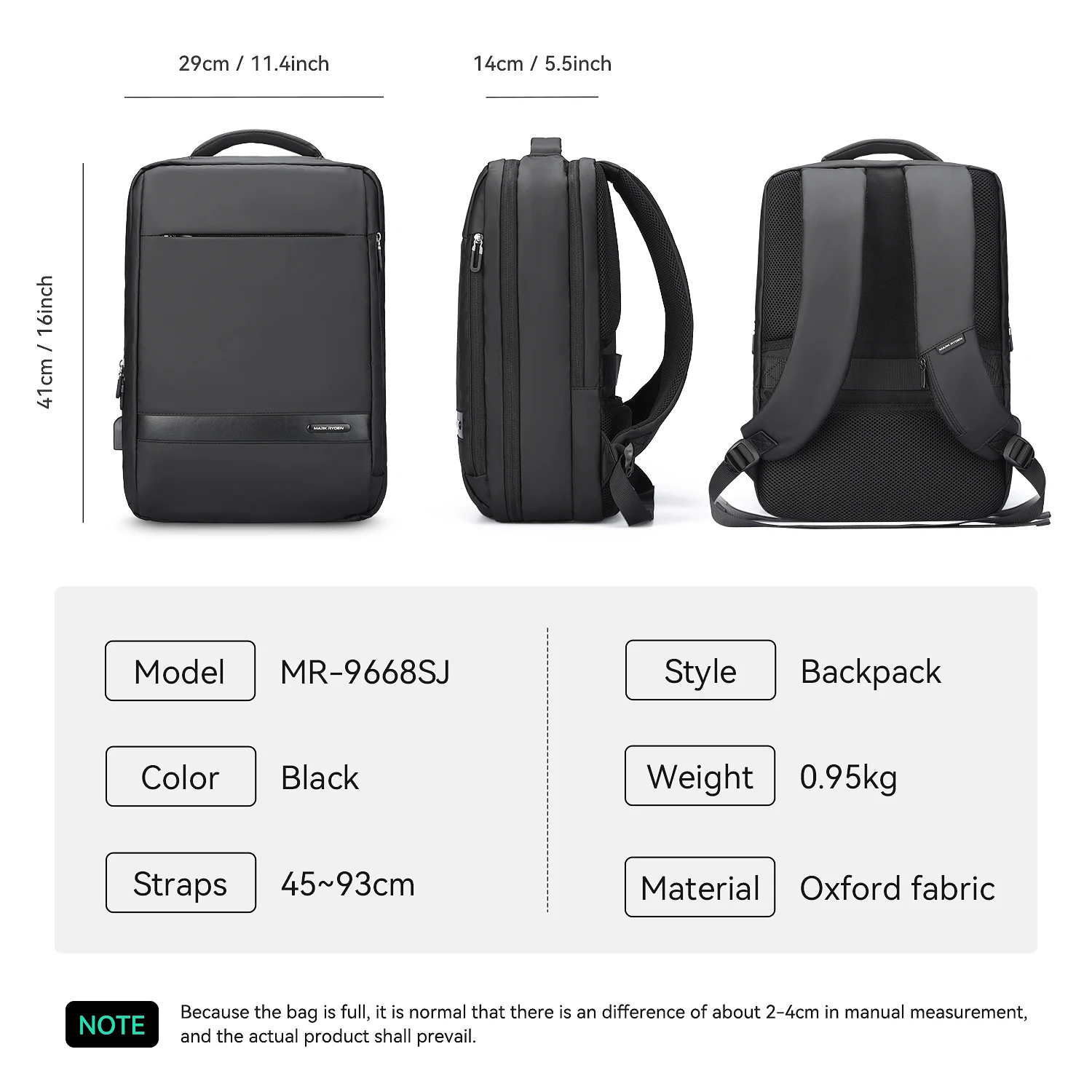 Mark Ryden15.6-inch waterproof USB charging port travel backpack large capacity can be expanded 180 degrees SBS zipper