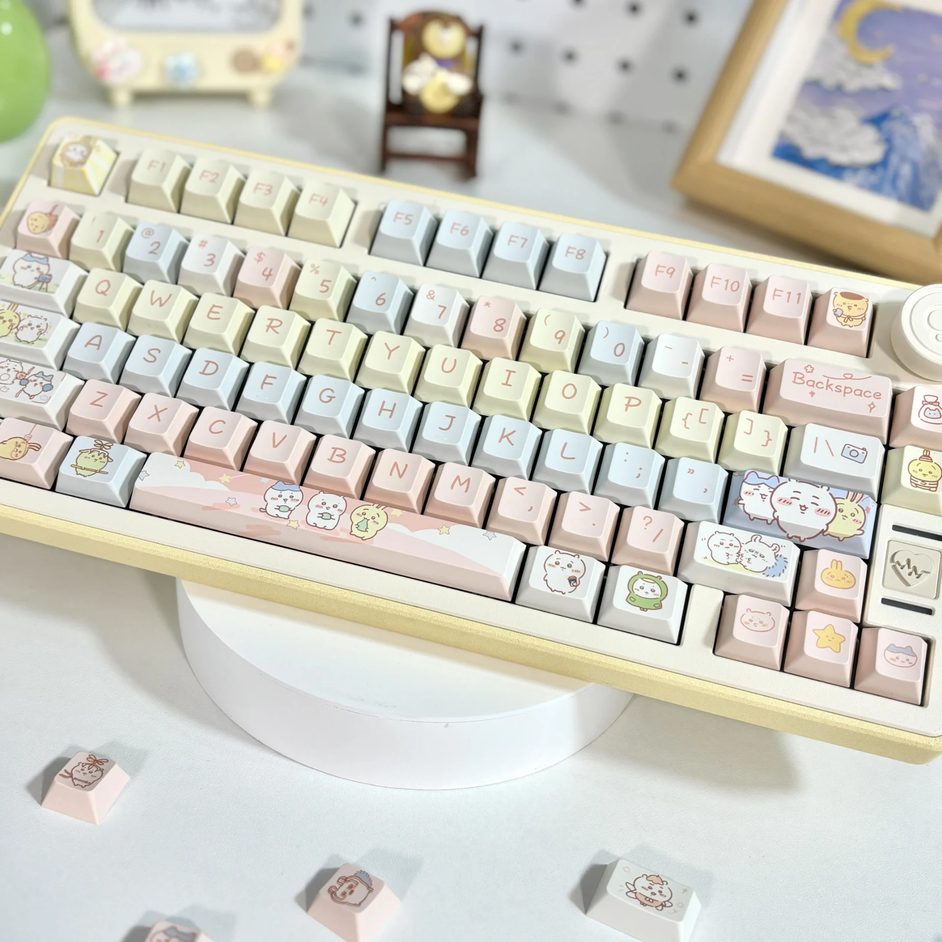 Spring Wilderness Girls Cute Cherry Keycaps PBT 95 Keys Heat Sublimation for Mechanical Keyboards