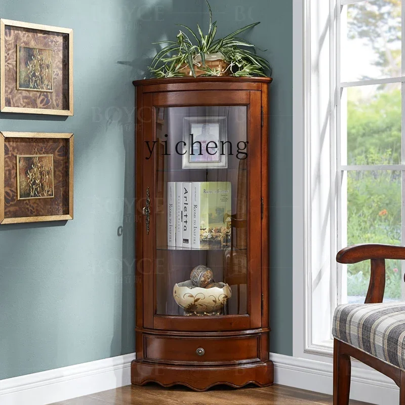 

ZWS. American solid wood corner cabinet corner cabinet living room sofa European glass wine cabinet against the wall