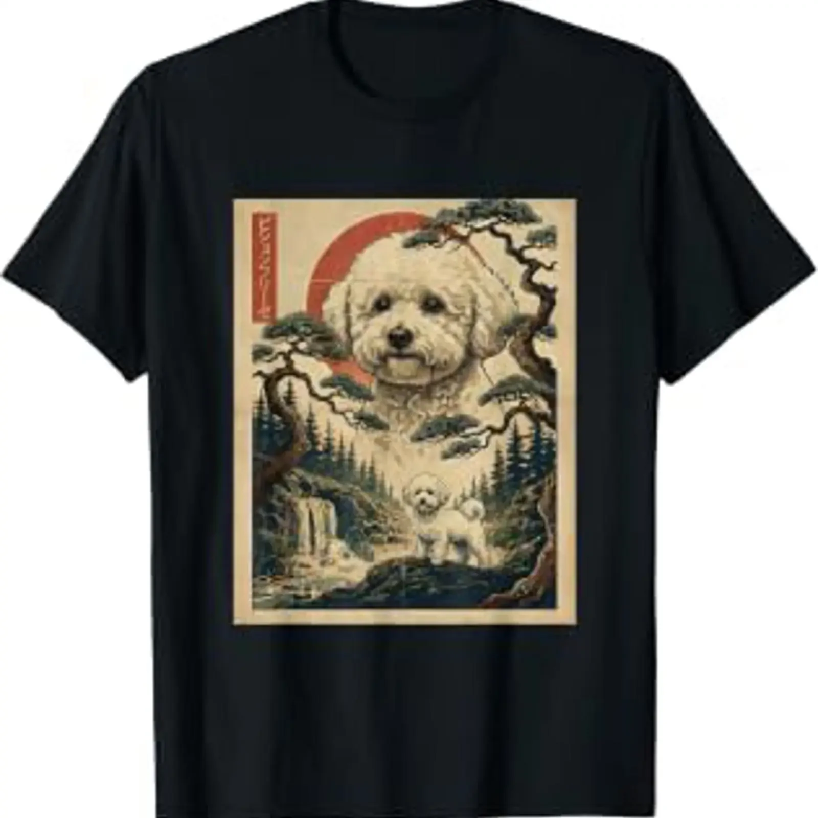 Bichon Frise Lover Art Japonais Vintage Rétro Coucher de Soleil Chien T Shirt vintage Washed Versatile Stylish fashion Unisex