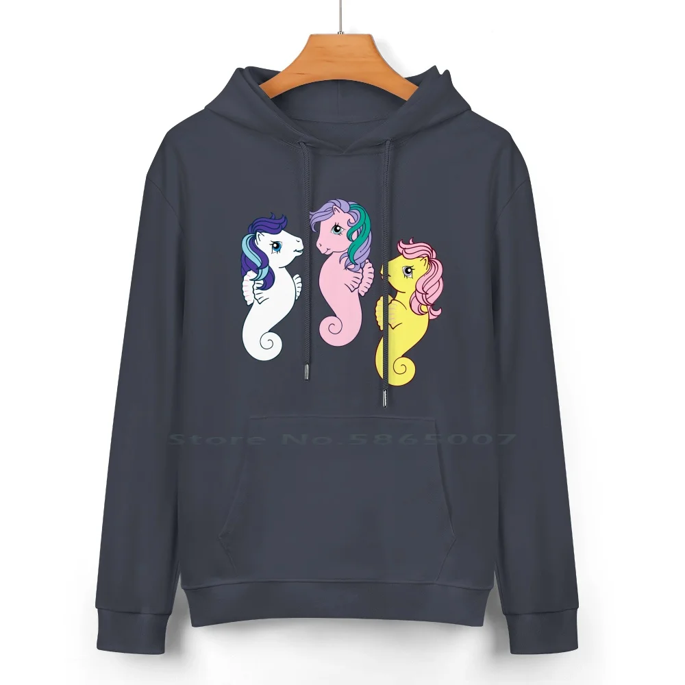 Sea Ponies Pure Cotton Hoodie Sweater 24 Colors My Little G1 Vintage Retro Classic Eighties Toys Fanmade Fantasy 100% Cotton