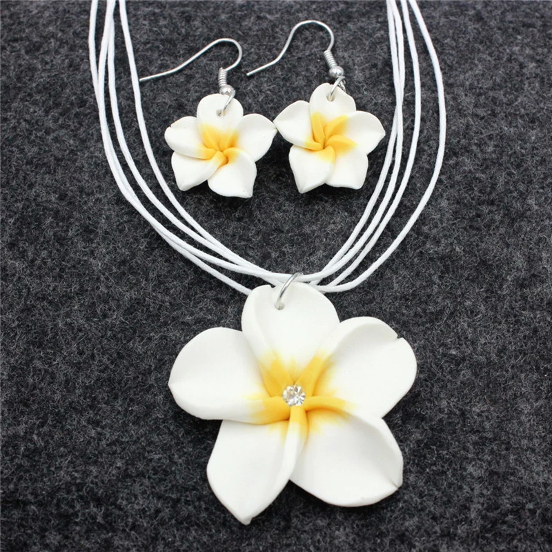 1Set Ladies Fashion Flower Wax Rope Sweet Simple Necklace Earring Set Jewelry Gift