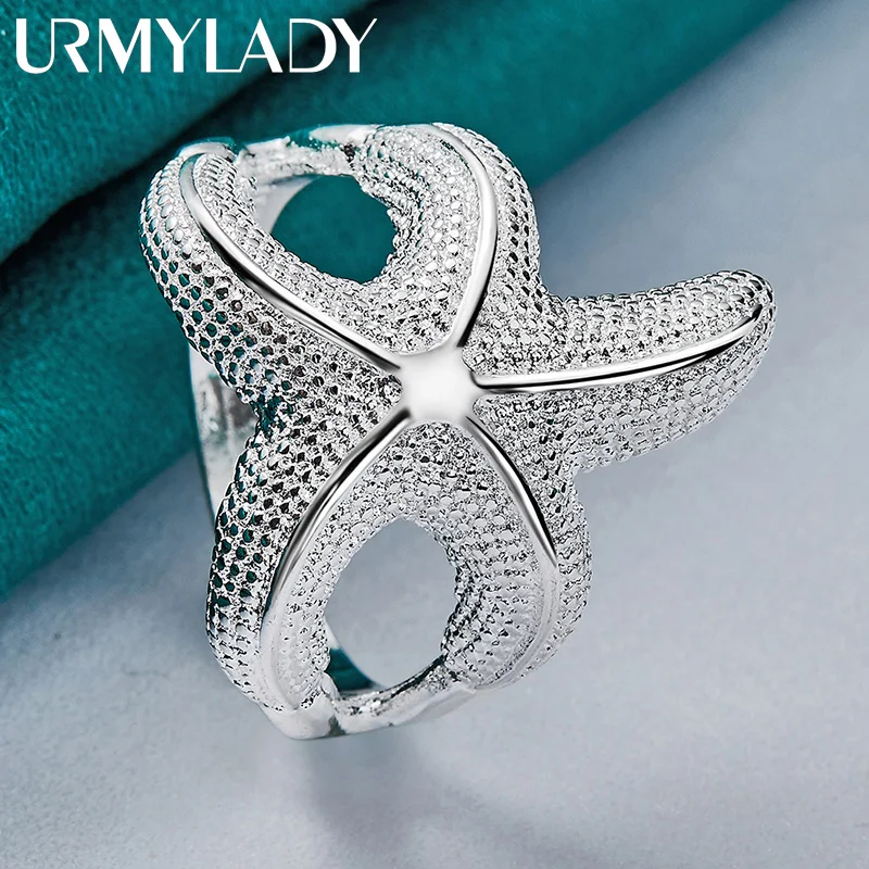 

URMYLADY 925 Sterling Silver Starfish 7-10# Ring For Women Wedding Engagement Party Fashion Charm Jewelry