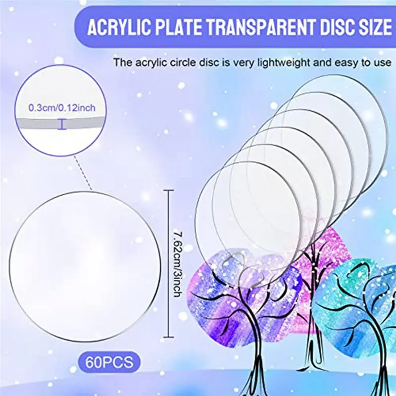 

REST 60 шт., прозрачные акриловые круглые диски, толстые круглые акриловые листы, акриловые круглые диски, заготовки для орнаментов (3 дюйма)
