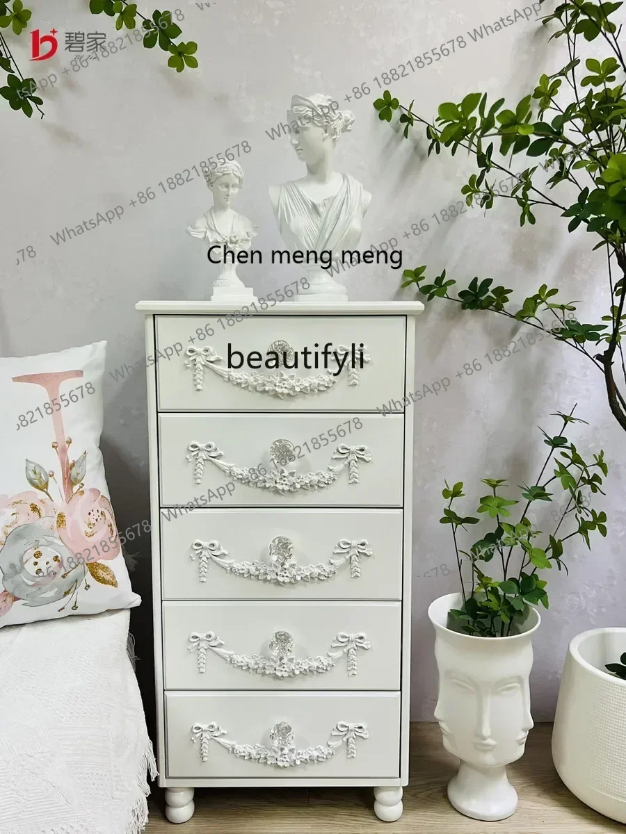 

D178 H Living Room French Five Bucket Storage Cabinet European Style Locker Solid Wood Bedside Cabinet Drawer