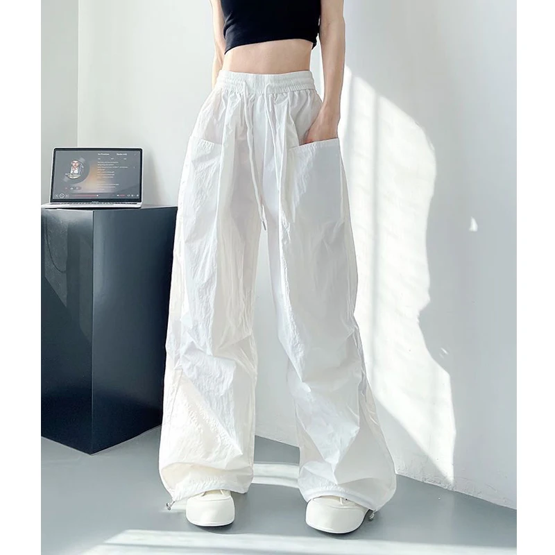 Women Trendy Vintage Streetwear Hip Hop Harajuku Y2K Baggy Cargo Pants Female High Waist Black White Oversized Pockets Trousers