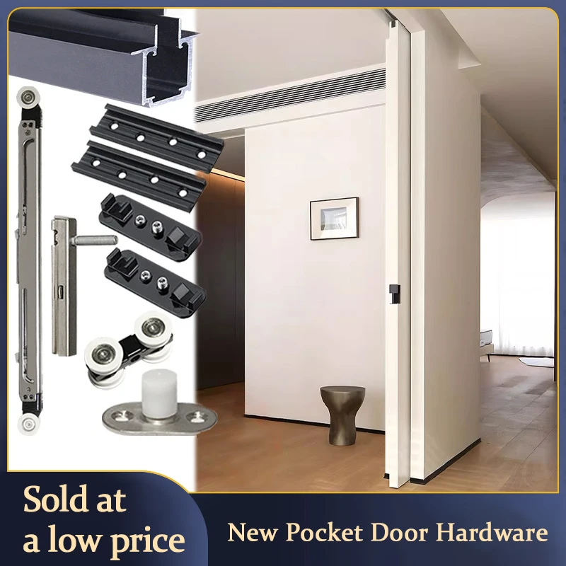 Sliding Sliding Door Hanging Rail Hidden Linear Pocket Door Track Two-Way Buffer Rail Pulley Hardware Accessories
