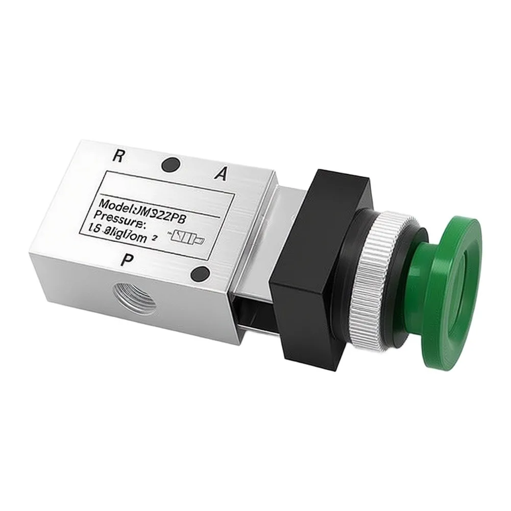 JM322R 1/4in NPT 2 Position 3 Port Push Button Valve for Pneumatic Systems with 1/4in NPT Fitting Compatibility