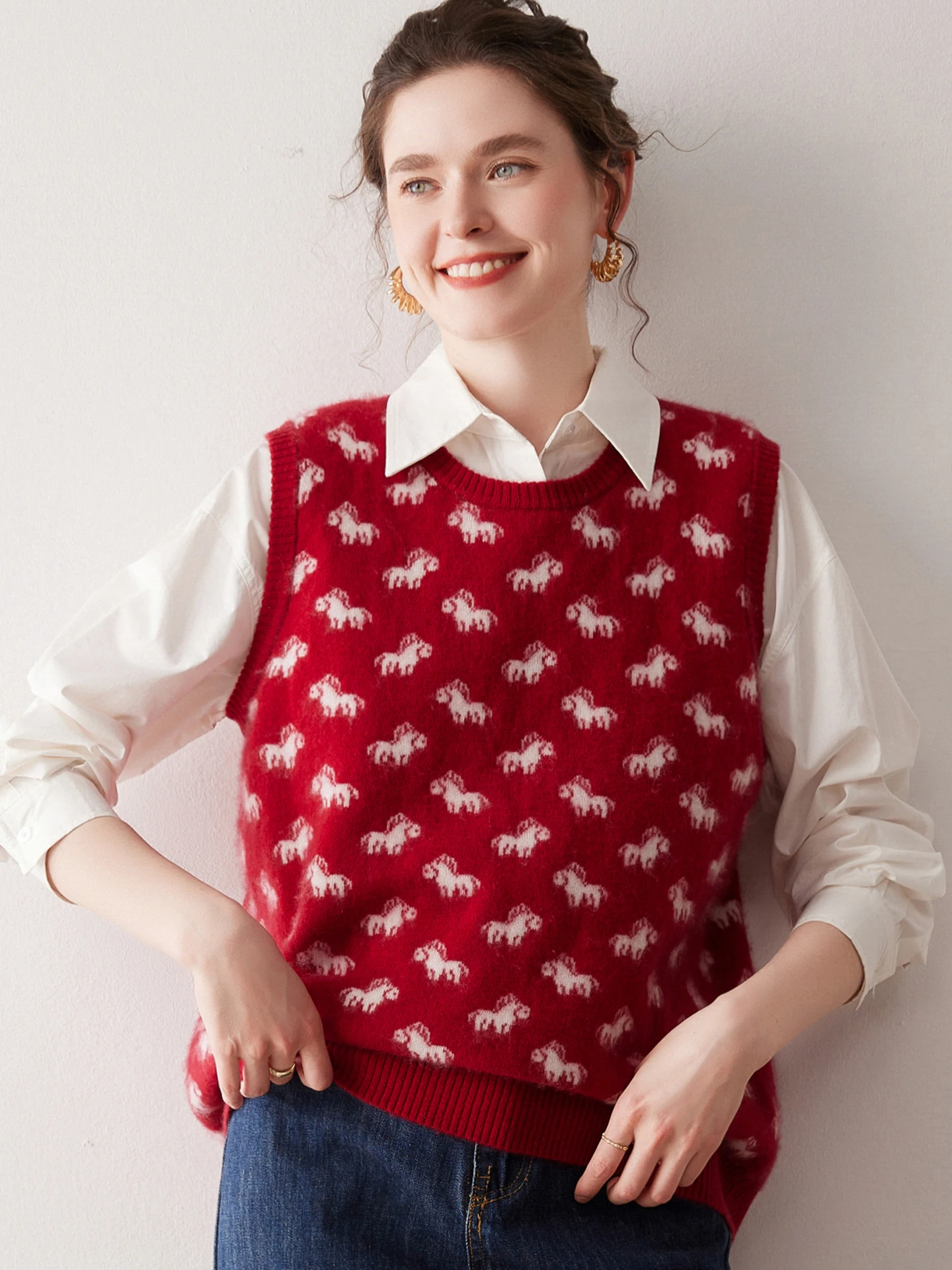 

New Women's Camere Vest round Ne Svel oulder Pad Loose Knitted Color Sweater Outerwear Woolen Top