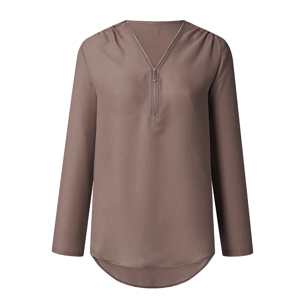 Sleeve Shirt Button Women Ladies Clothing Loose Shirt Chiffon Zipper Long Sleeves Plus Size Tops Dressy Short Sleeve