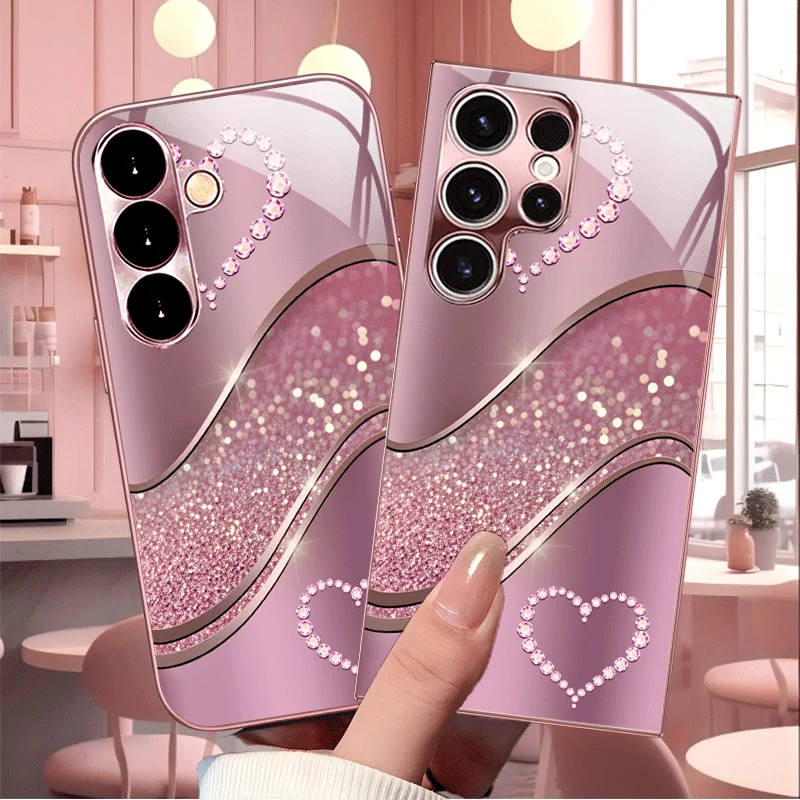 Women's style Love Pattern Exquisite PhoneCase Glass PhoneCase for Samsung Galaxy S26 S25 S24 S23 FE,Ultra,Plus Dropresistant