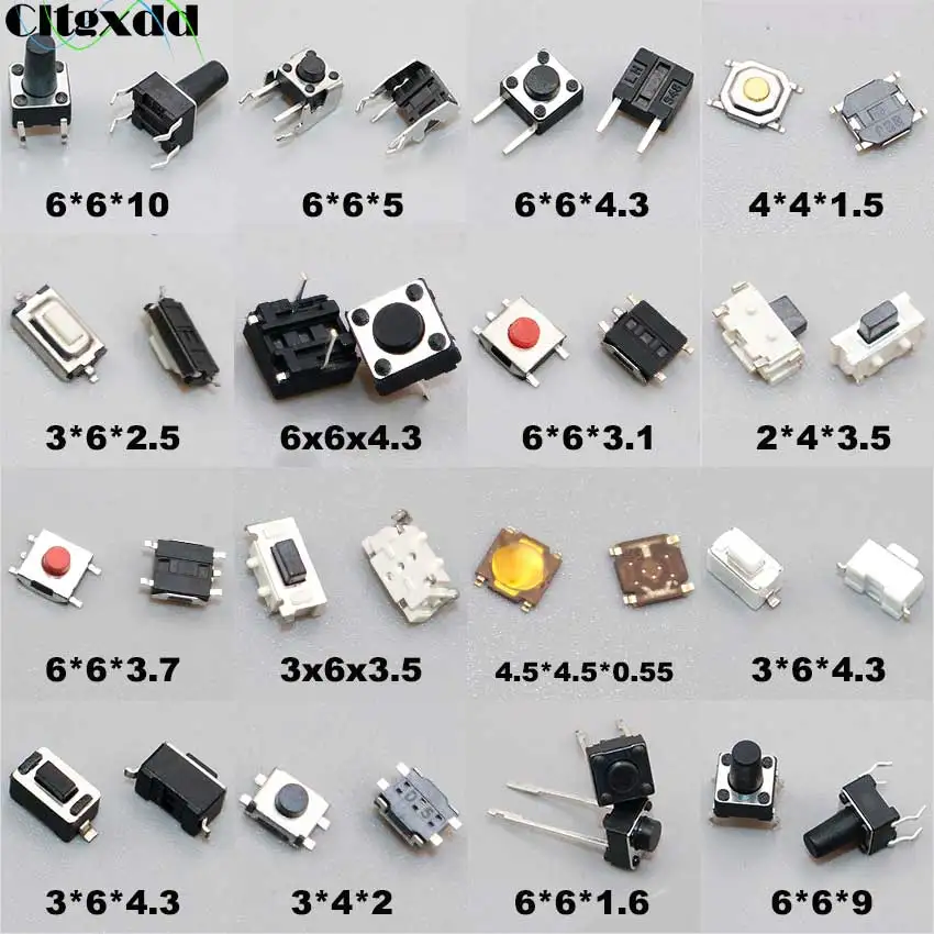 Cltgxdd 10PCS Dotykowy przełącznik przyciskowy Samochodowy pilot zdalnego sterowania Przycisk dotykowy Mikroprzełącznik chwilowy SMD DIP 2 * 4 3 * 6 4 * 4 6 * 6