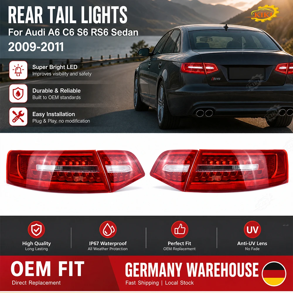 Dla Audi A6 C6 S6 RS6 Sedan 2009-2011 Zestaw Tylnych Świateł LED - Światło Hamowania, Wsteczne, Postępowania, Części Zamienne do Tylnych Lamp Samochodowych