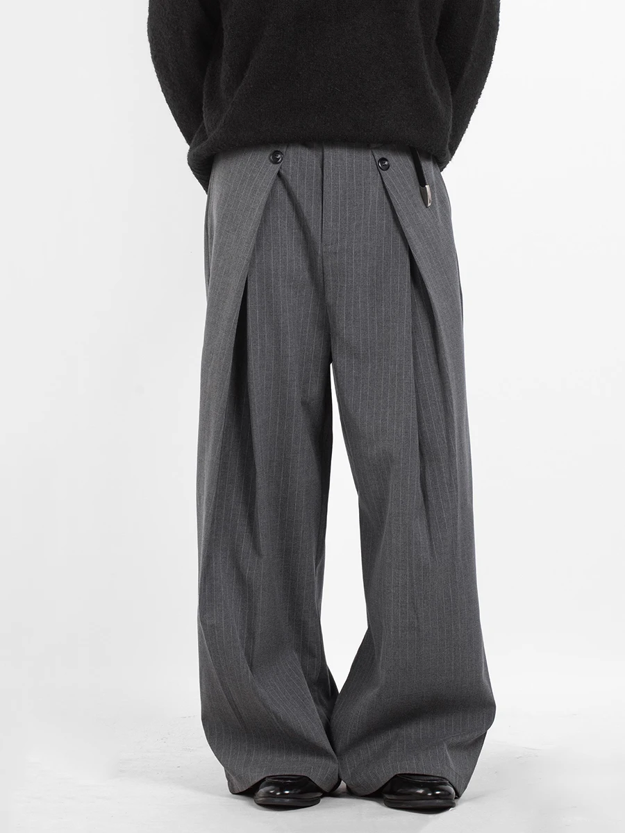 REDDACHiC الرجال سروال فستان مخطط جيوب الطيات منخفضة الخصر كلينفيت واسعة الساق دعوى بنطلون الترفيه العمل قيعان للجنسين عادية #3