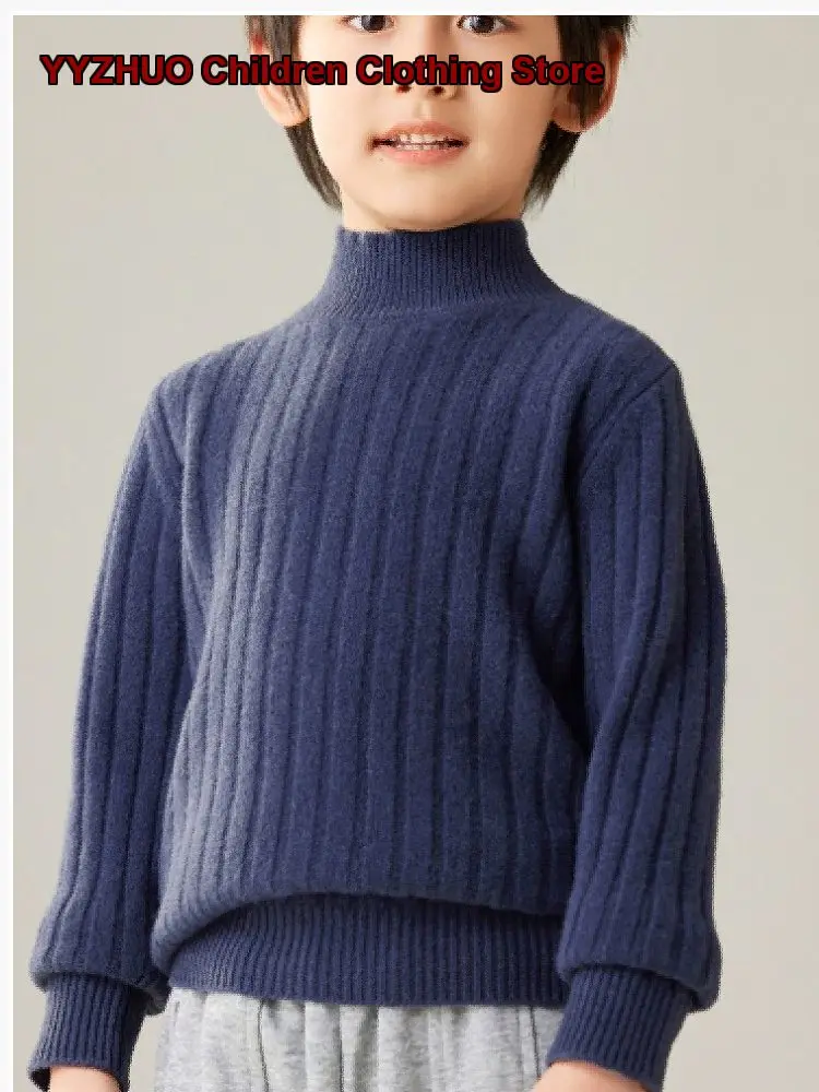 Boys Girls Mock Neck Knit Waistcoat Kids Autumn Winter Plaid Cashmere Warm Base Layer