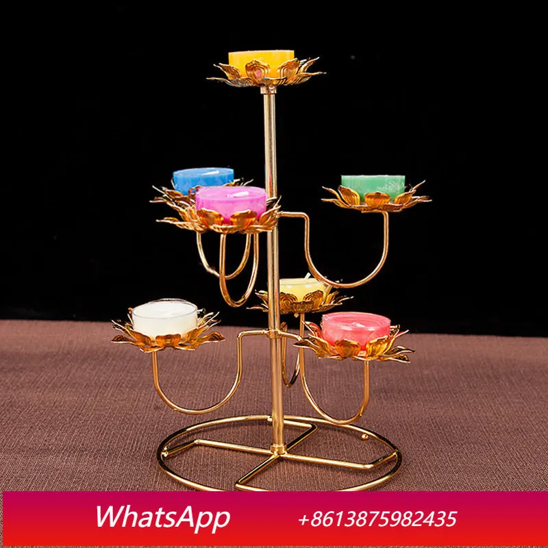 YJQ alloy colorful three-layer seven-star ghee ornament seat double-piece lotus candle holder
