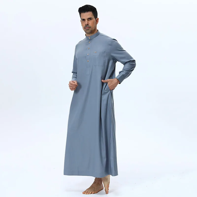 High Quality Muslim Long Robe for Men Islamic Abaya Arab Kaftan Jubba Thobe Loose Casual Long Sleeve Plain Color Robe