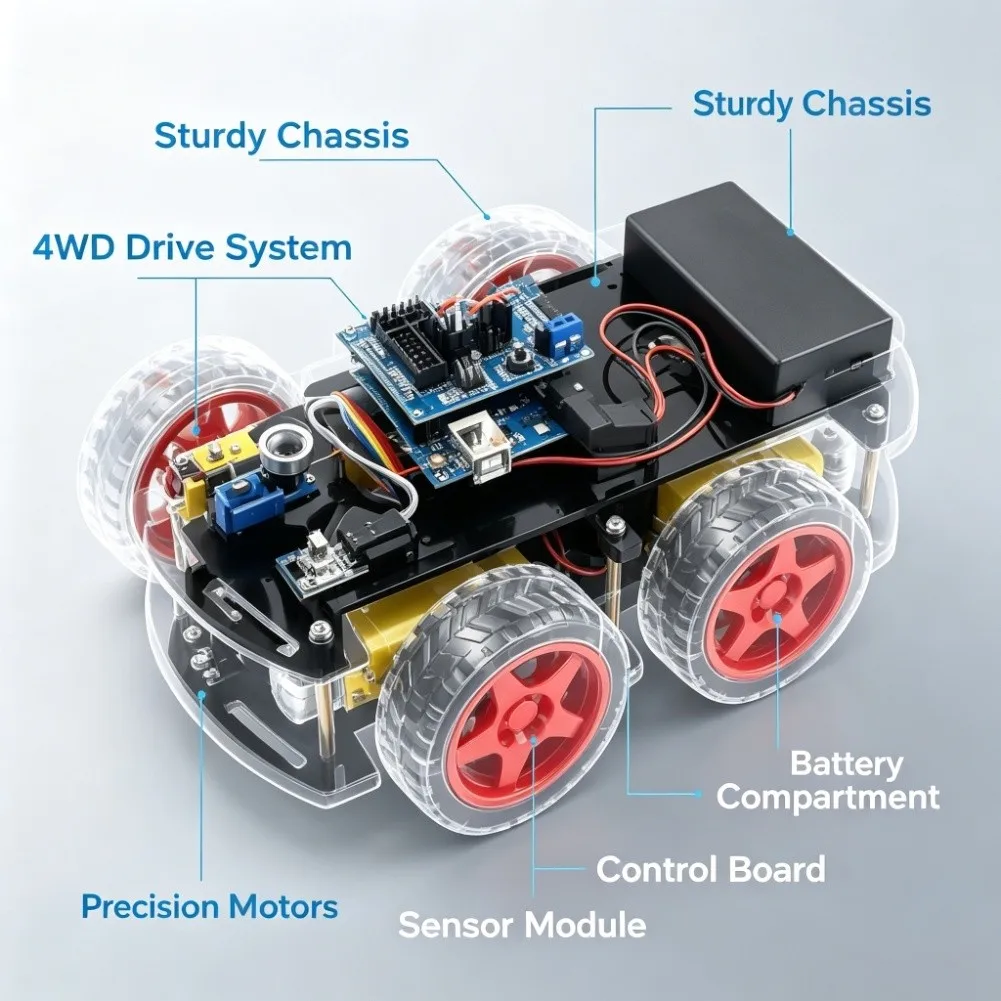 For School Robotics Class for 4wd Robot Car Kit Obstacle Avoidance Robot Kit Programmable Car Module Easy Assembly Design
